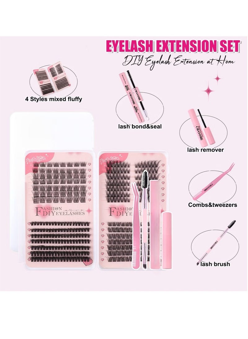 JOSQUEWNN 4 Styles DIY Eyelash Extension Kit 378 Clusters, 8-16mm Mixed Individual Lashes Cluster, Natural Curl Personal Eyelash Set, Segmented False Eyelashes, Thick Eyelashes - Image 5